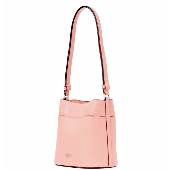 New Kate Spade Leila Small Bucket Bag Pebbled Leather Peachy Rose - Picture 2 of 5